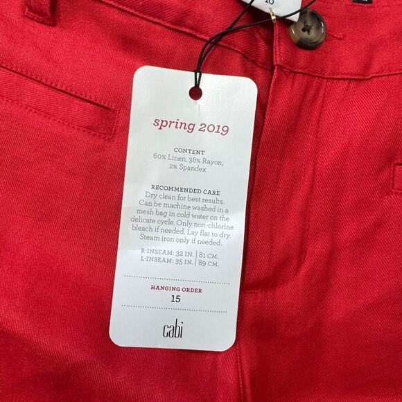 CABI Womans Jeans/Pants, Valentine Trouser, Perfect Red, 10 LONG/TALL, Linen - Picture 9 of 11